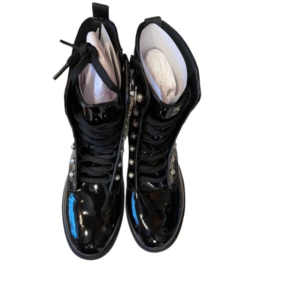 Geox Eclair Pearl Combat black Boots Italian faux Patent leather womens 39/ US 8 - Picture 9 of 10